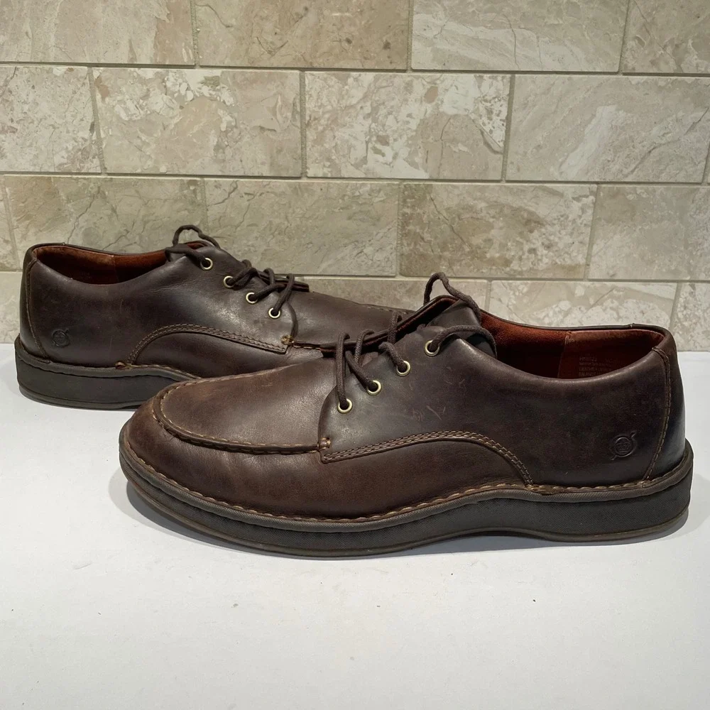 Born Nigel Tie Mens 13M Dark Brown Leather Moc Toe Oxford Shoes EUC